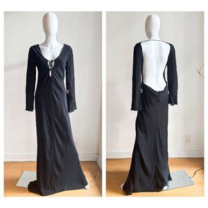 Zara Black Super Low Plunge Black Evening Gown Dress L